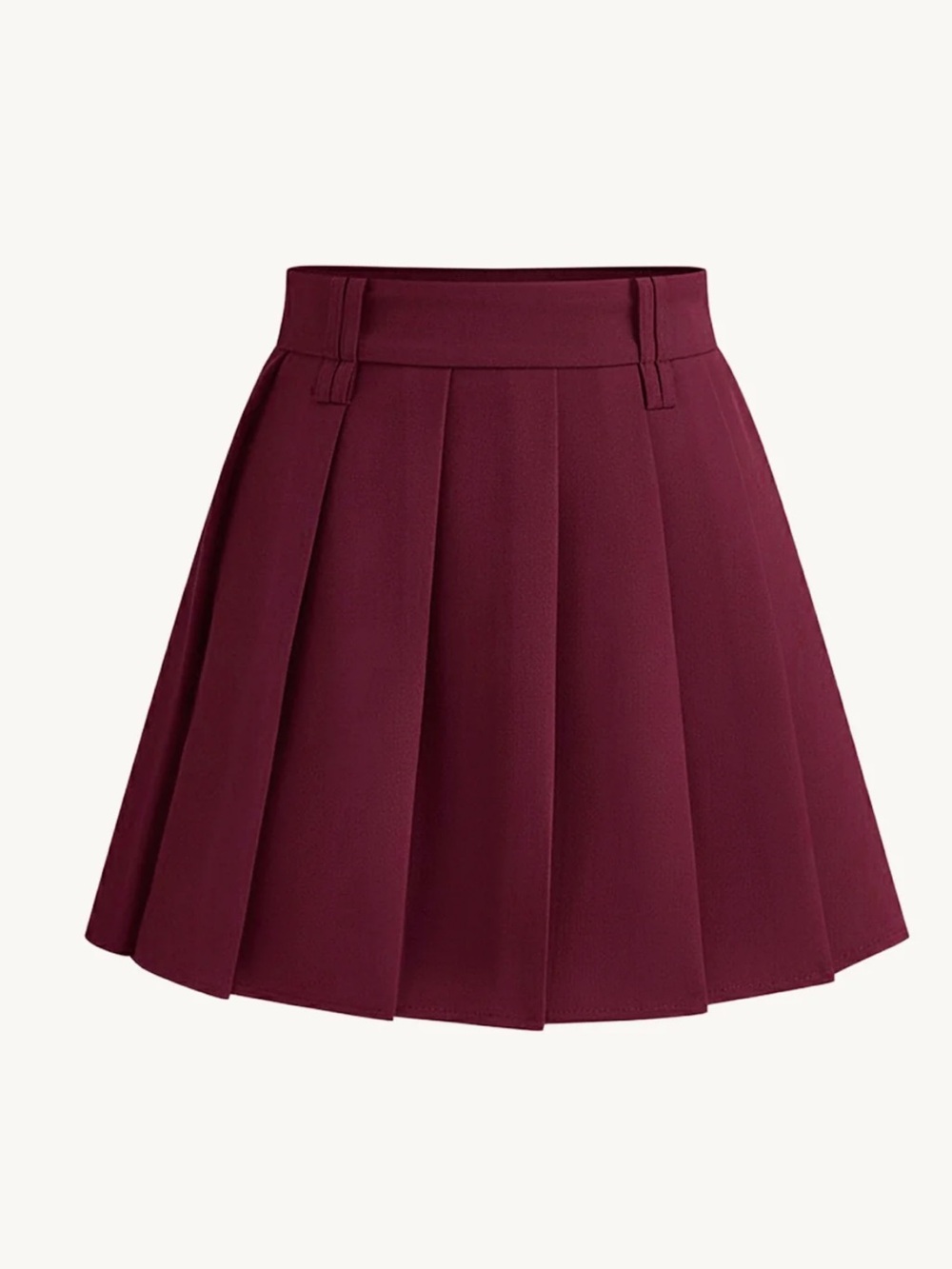 Commense Burgundy Pleated Mini Skirt Without Belt